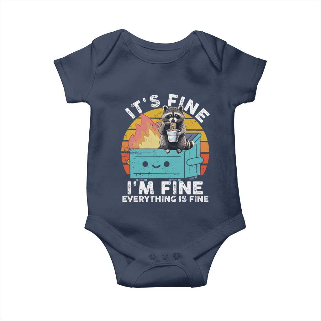 Funny Racoon Baby Onesie Eating Instant Noodle Cup Dumpster Fire Everything Is Fine Meme