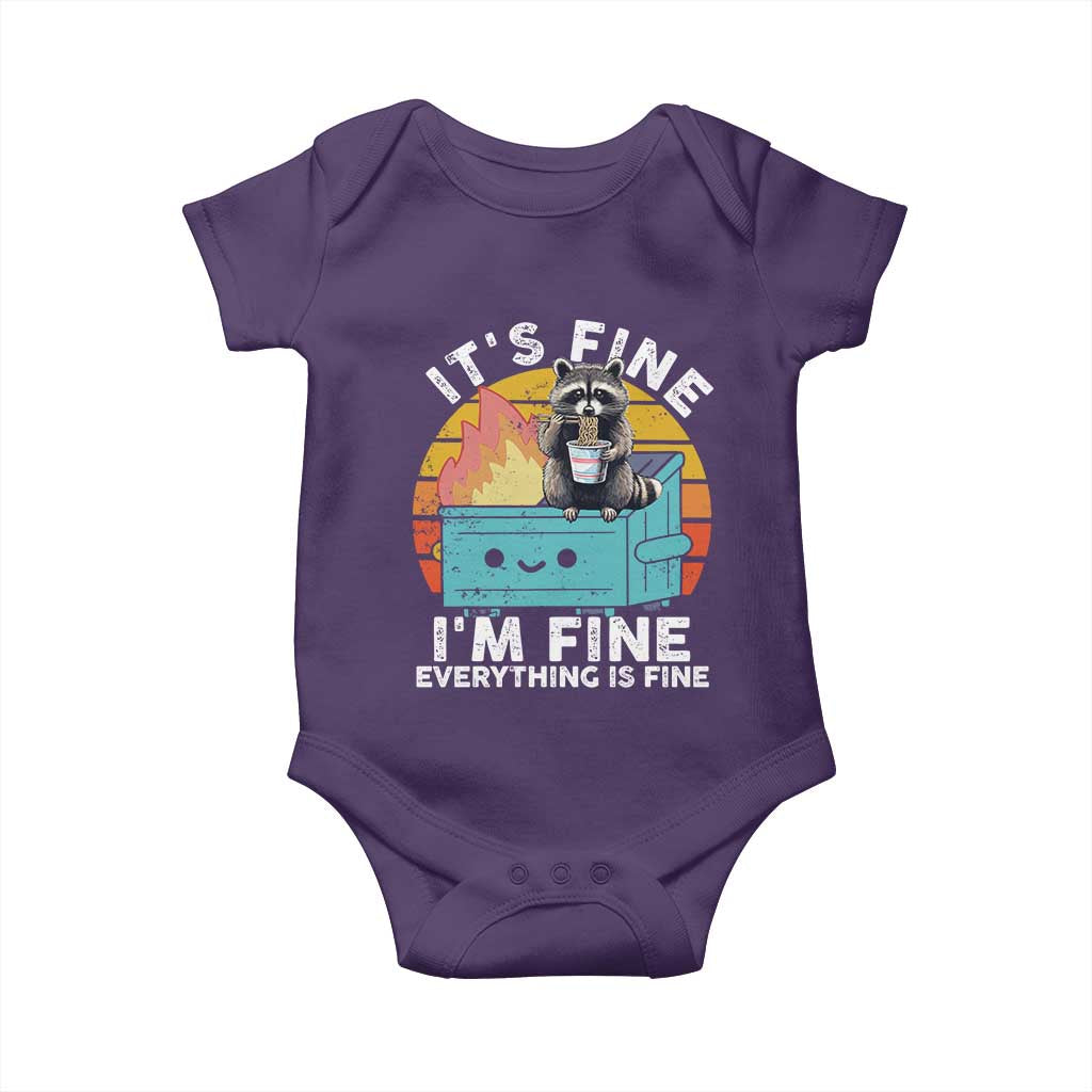Funny Racoon Baby Onesie Eating Instant Noodle Cup Dumpster Fire Everything Is Fine Meme