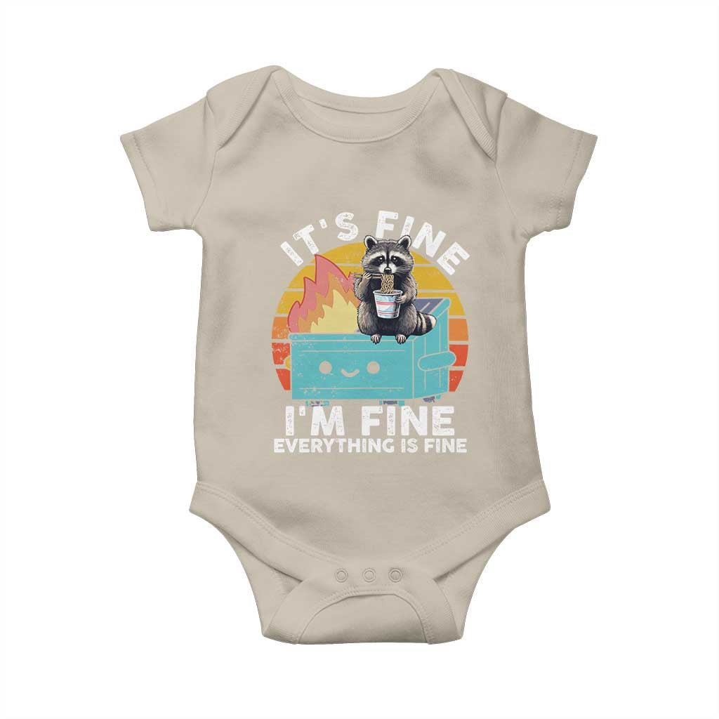 Funny Racoon Baby Onesie Eating Instant Noodle Cup Dumpster Fire Everything Is Fine Meme