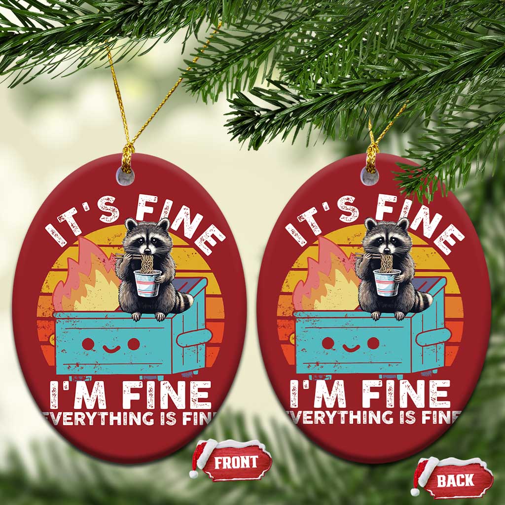 Funny Racoon Christmas Ornament Eating Instant Noodle Cup Dumpster Fire Everything Is Fine Meme - Wonder Print Shop