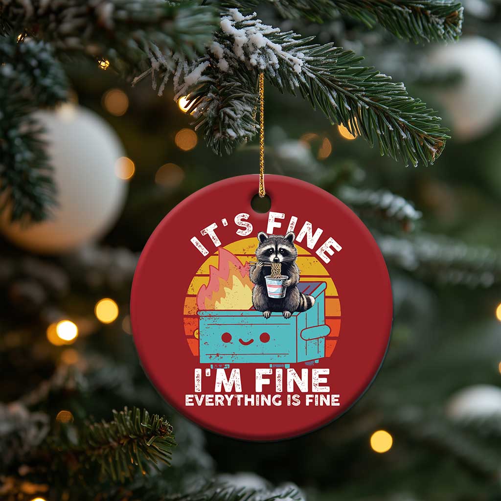 Funny Racoon Christmas Ornament Eating Instant Noodle Cup Dumpster Fire Everything Is Fine Meme - Wonder Print Shop
