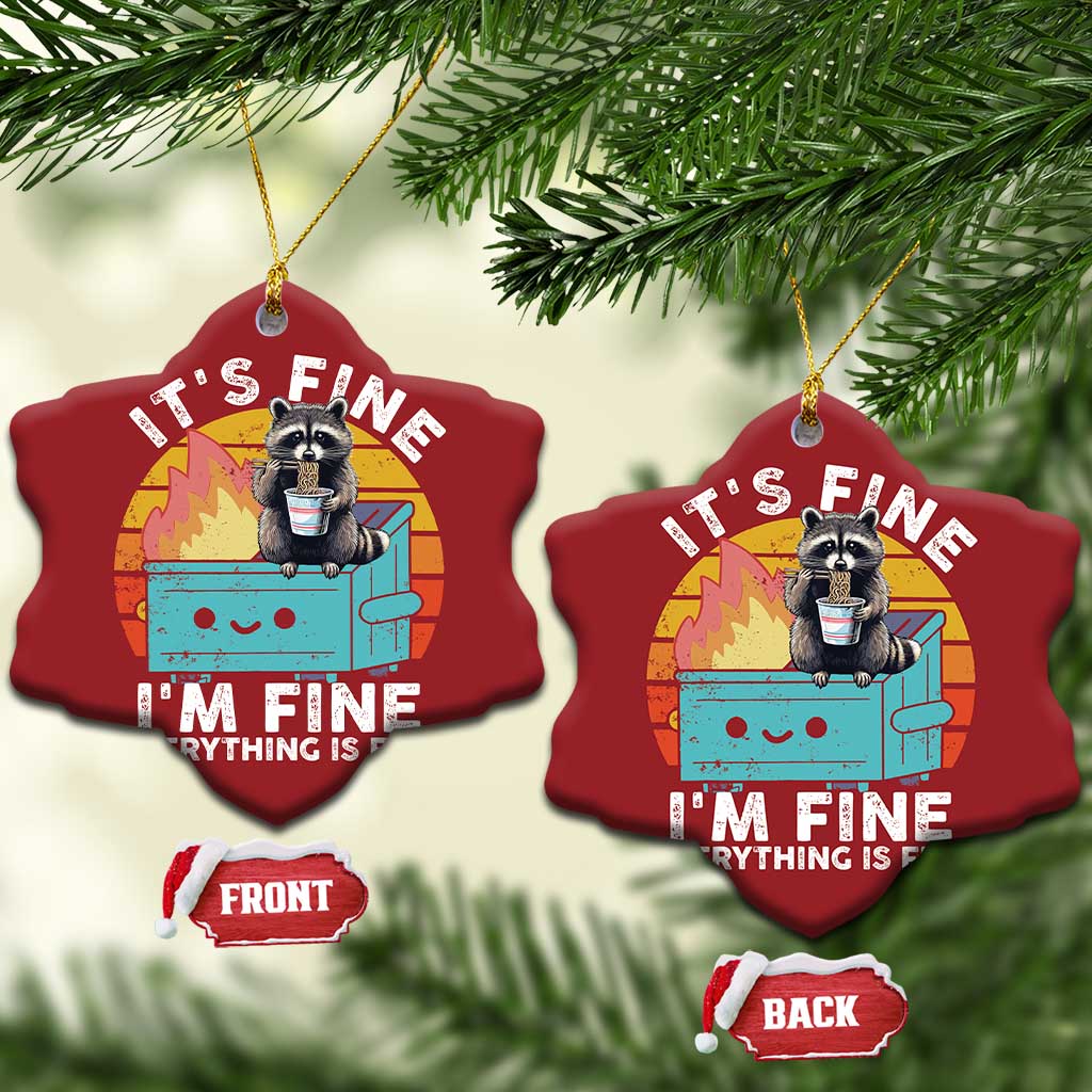 Funny Racoon Christmas Ornament Eating Instant Noodle Cup Dumpster Fire Everything Is Fine Meme - Wonder Print Shop