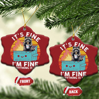 Funny Racoon Christmas Ornament Eating Instant Noodle Cup Dumpster Fire Everything Is Fine Meme - Wonder Print Shop