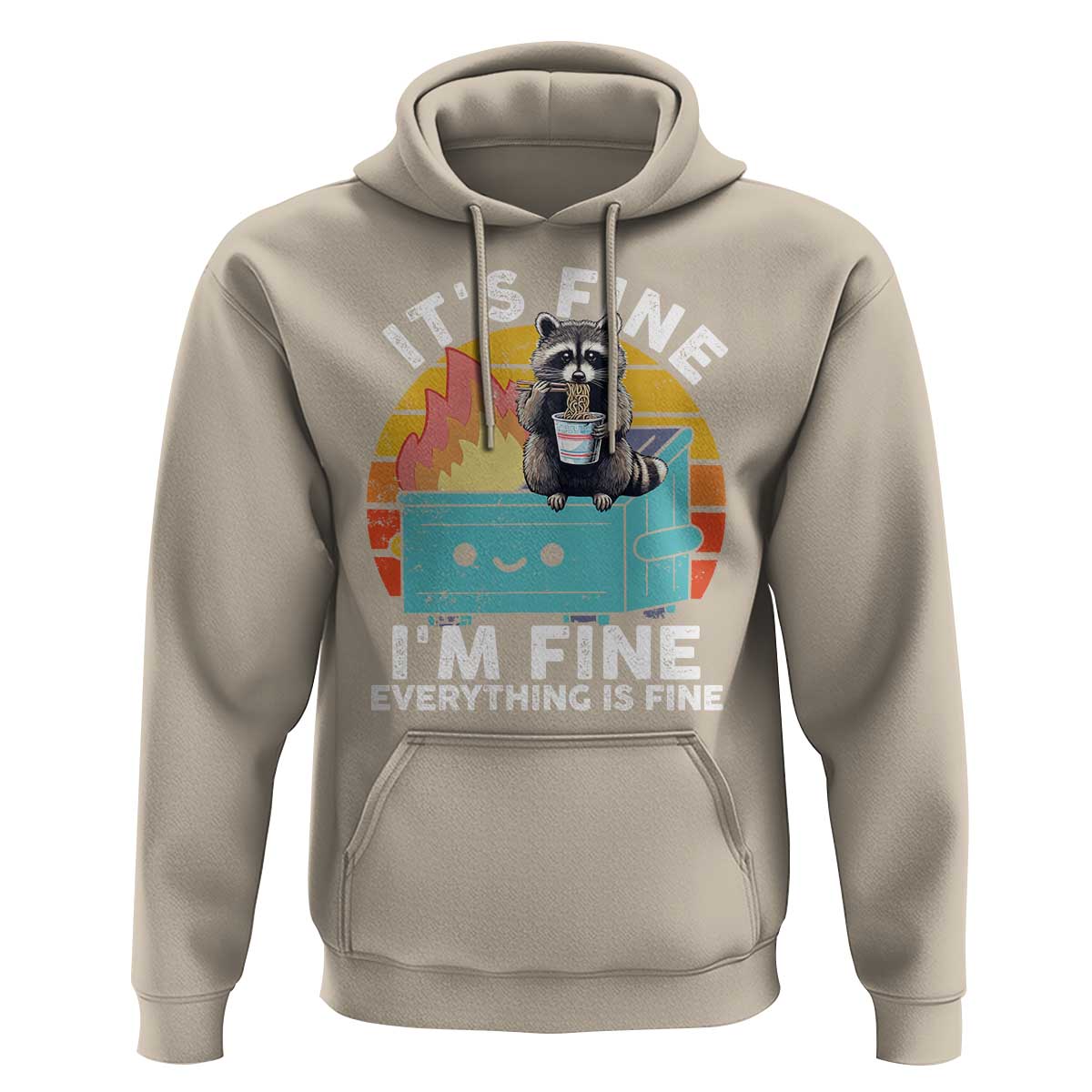 Funny Racoon Hoodie Eating Instant Noodle Cup Dumpster Fire Everything Is Fine Meme