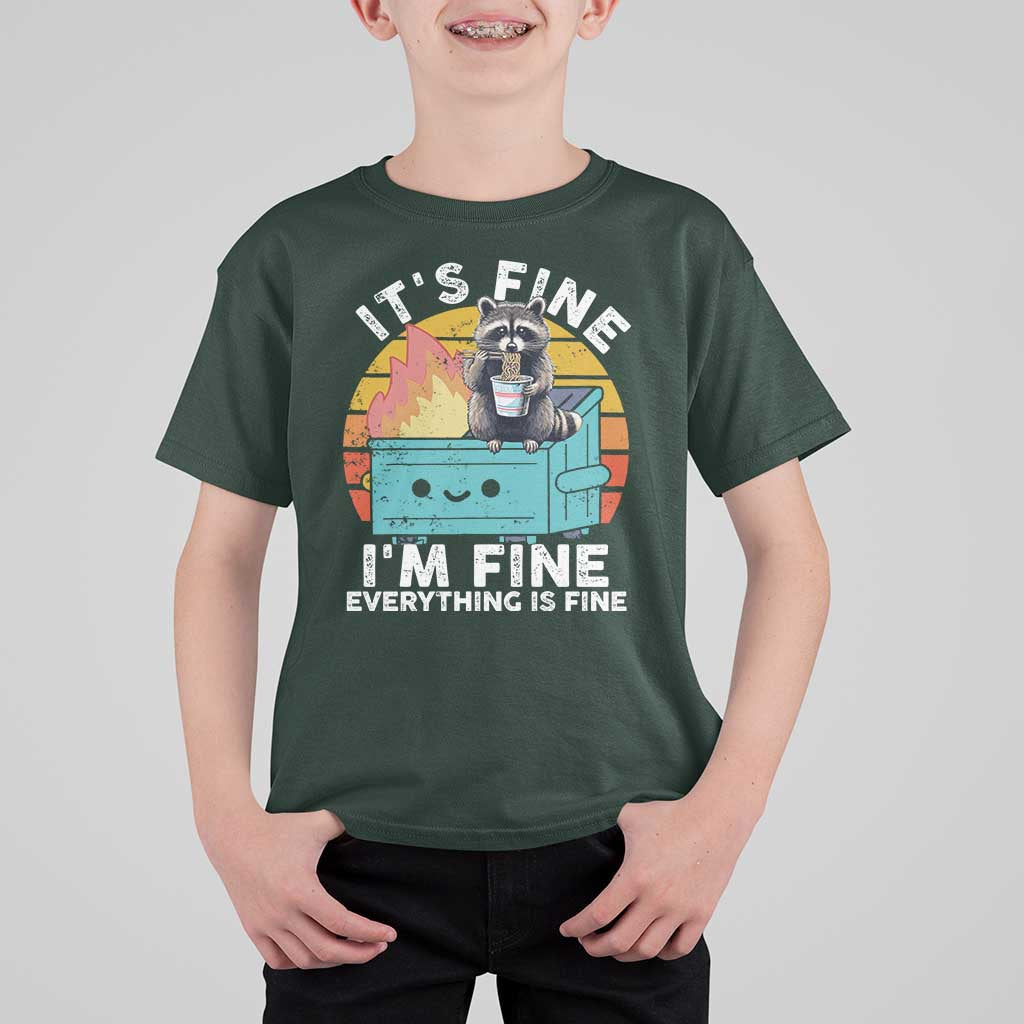 Funny Racoon T Shirt For Kid Eating Instant Noodle Cup Dumpster Fire Everything Is Fine Meme - Wonder Print Shop