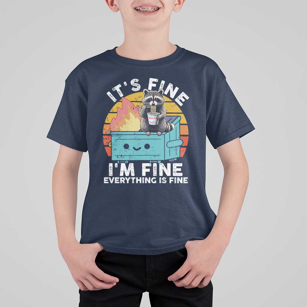 Funny Racoon T Shirt For Kid Eating Instant Noodle Cup Dumpster Fire Everything Is Fine Meme - Wonder Print Shop