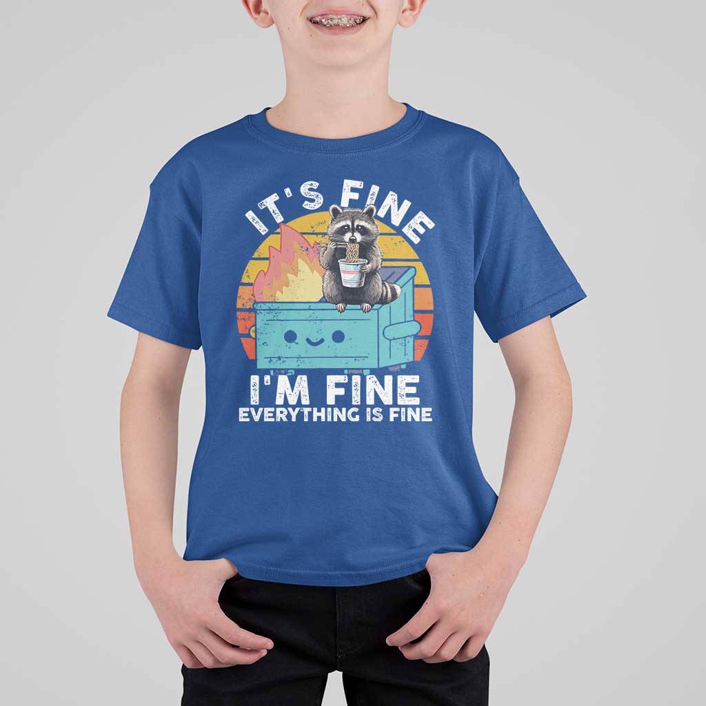 Funny Racoon T Shirt For Kid Eating Instant Noodle Cup Dumpster Fire Everything Is Fine Meme - Wonder Print Shop