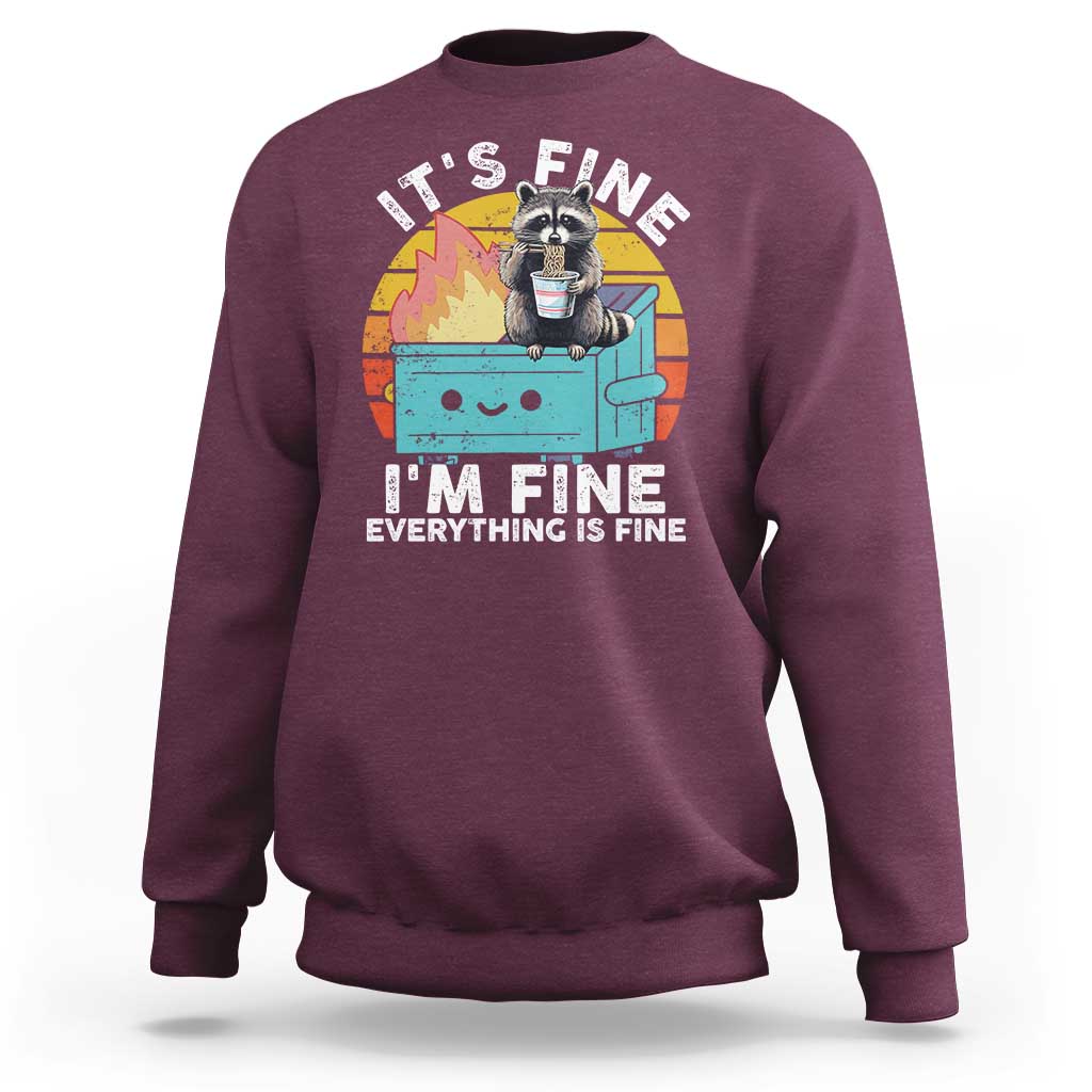 Funny Racoon Sweatshirt Eating Instant Noodle Cup Dumpster Fire Everything Is Fine Meme - Wonder Print Shop
