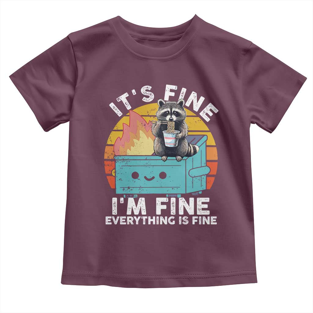 Funny Racoon Toddler T Shirt Eating Instant Noodle Cup Dumpster Fire Everything Is Fine Meme
