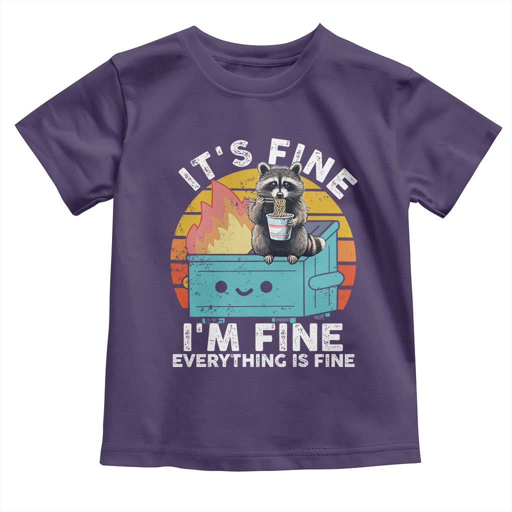 Funny Racoon Toddler T Shirt Eating Instant Noodle Cup Dumpster Fire Everything Is Fine Meme