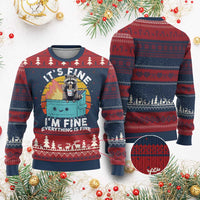 Funny Racoon Ugly Christmas Sweater Eating Instant Noodle Cup Dumpster Fire Everything Is Fine Meme - Wonder Print Shop