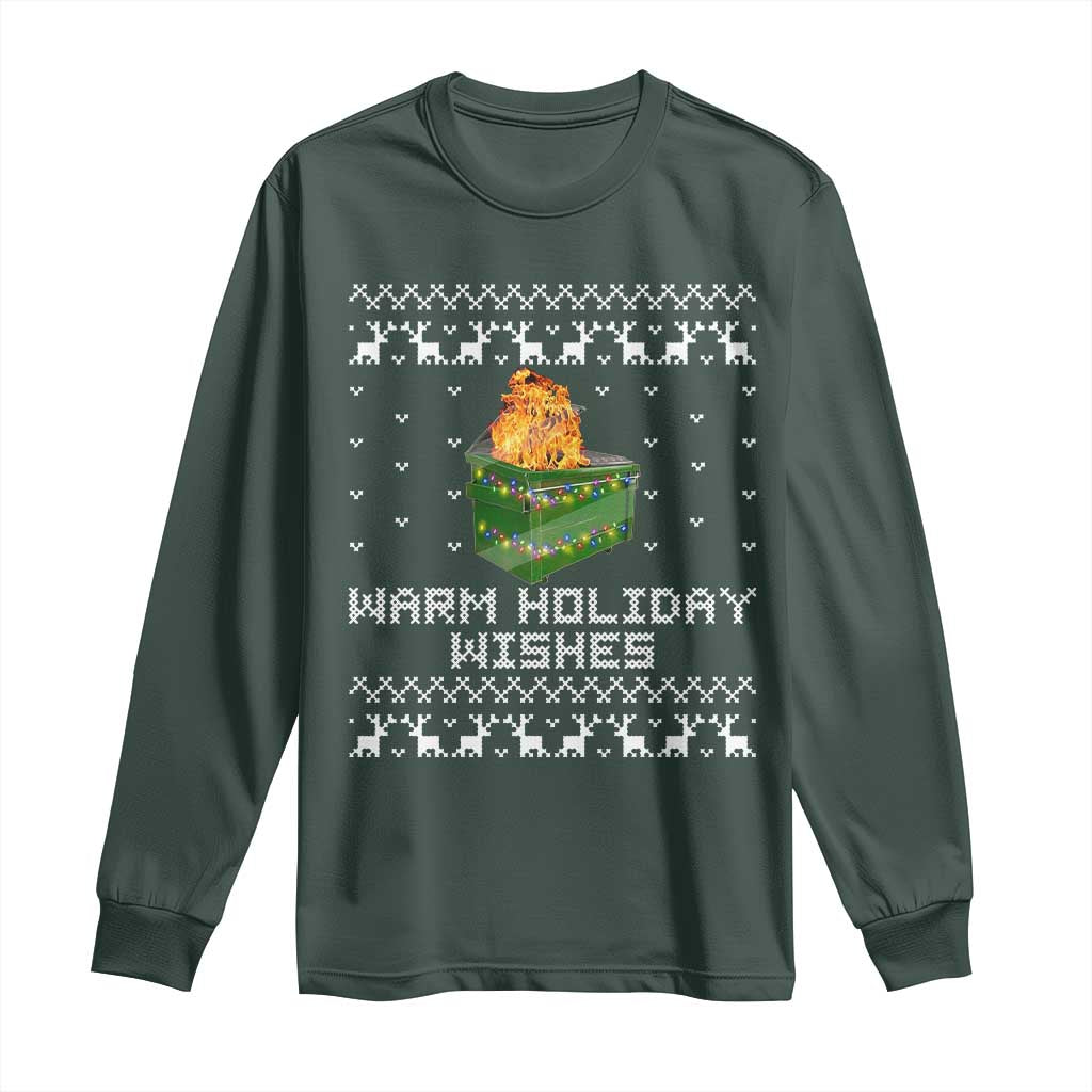 Funny Christmas Long Sleeve Shirt Warm Holiday Wishes Dumpster Fire Ugly Christmas