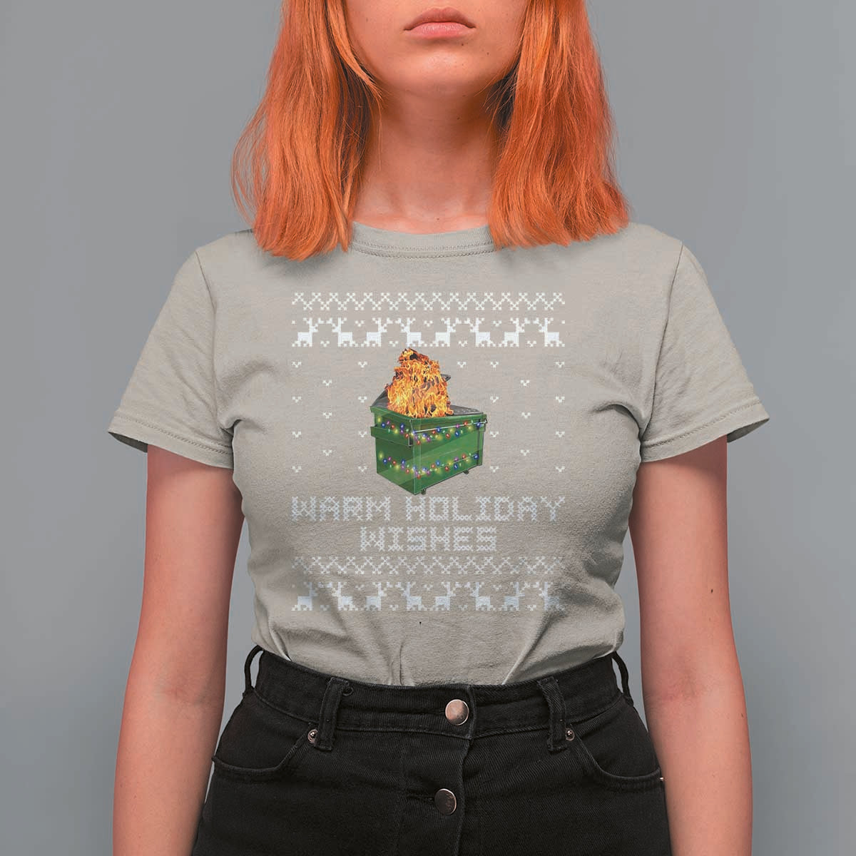 Funny Christmas T Shirt For Women Warm Holiday Wishes Dumpster Fire Ugly Christmas - Wonder Print Shop