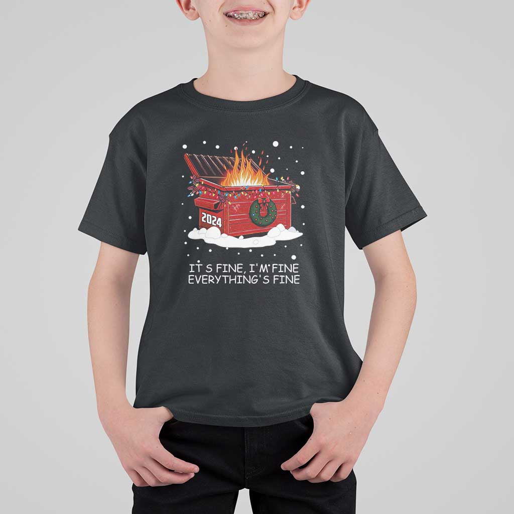 Dumpster Fire T Shirt For Kid Everythings Fine Funny Christmas - Wonder Print Shop