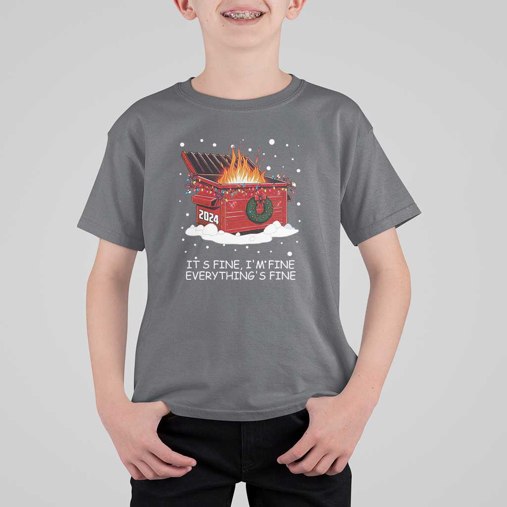 Dumpster Fire T Shirt For Kid Everythings Fine Funny Christmas - Wonder Print Shop