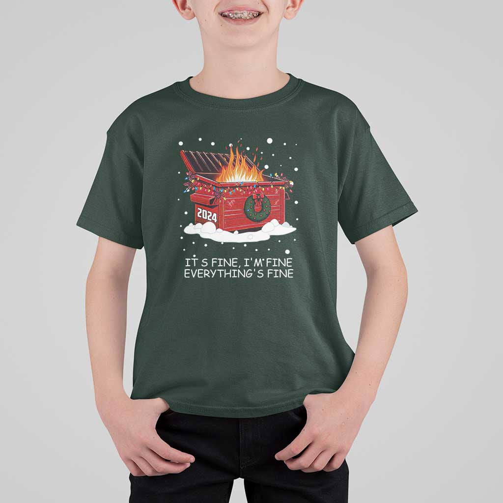 Dumpster Fire T Shirt For Kid Everythings Fine Funny Christmas - Wonder Print Shop