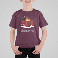 Dumpster Fire T Shirt For Kid Everythings Fine Funny Christmas - Wonder Print Shop