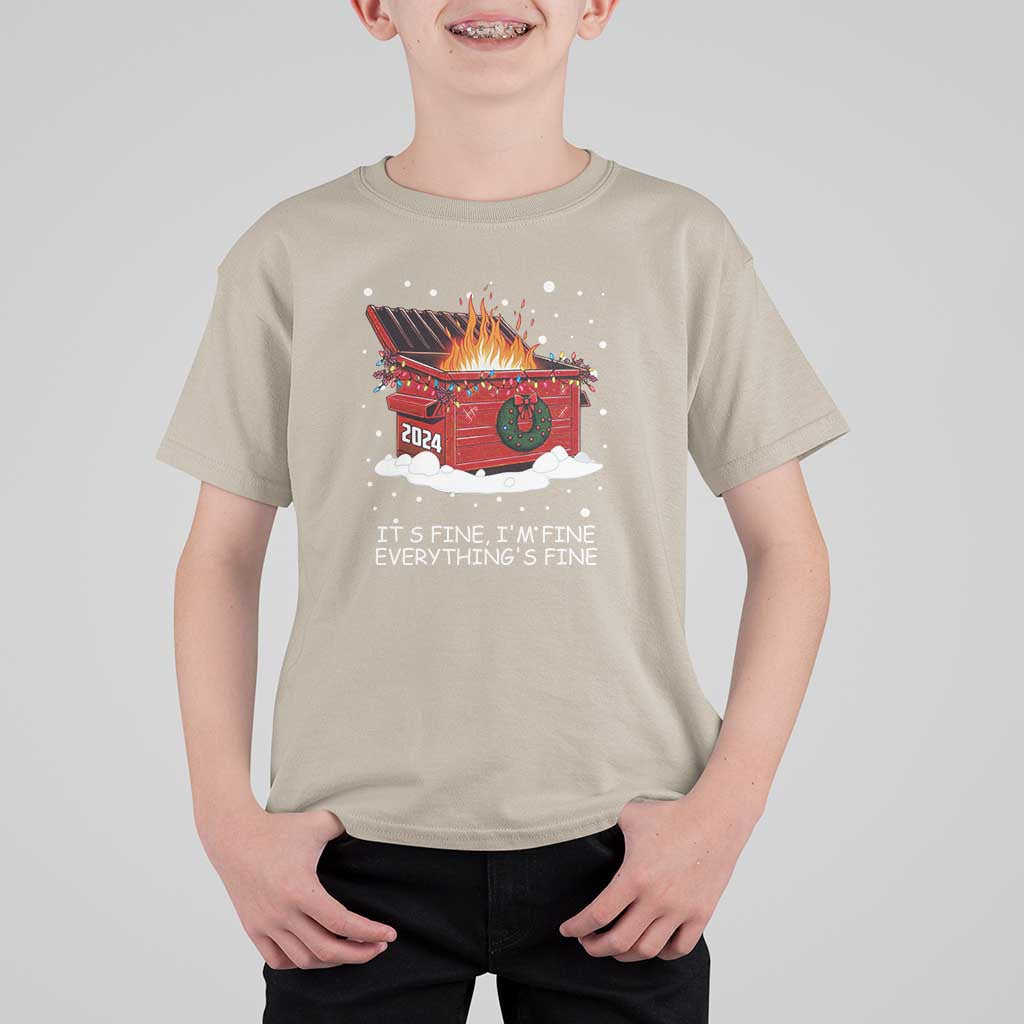 Dumpster Fire T Shirt For Kid Everythings Fine Funny Christmas - Wonder Print Shop