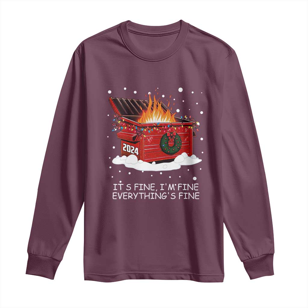 Dumpster Fire Long Sleeve Shirt Everything’s Fine Funny Christmas