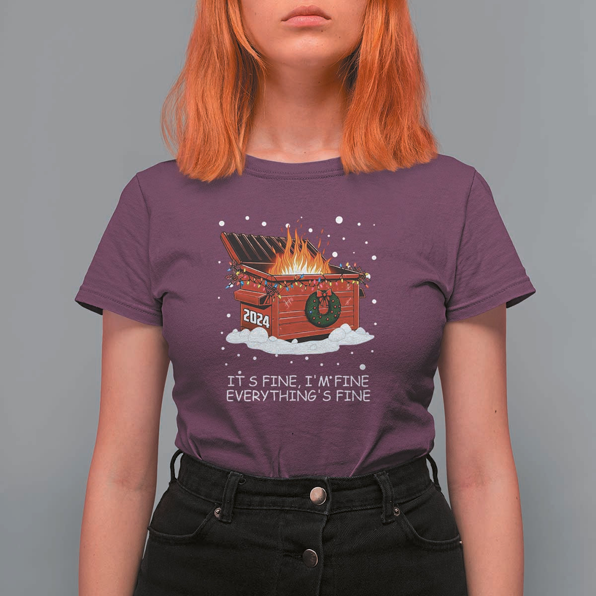 Dumpster Fire T Shirt For Women Everythings Fine Funny Christmas - Wonder Print Shop