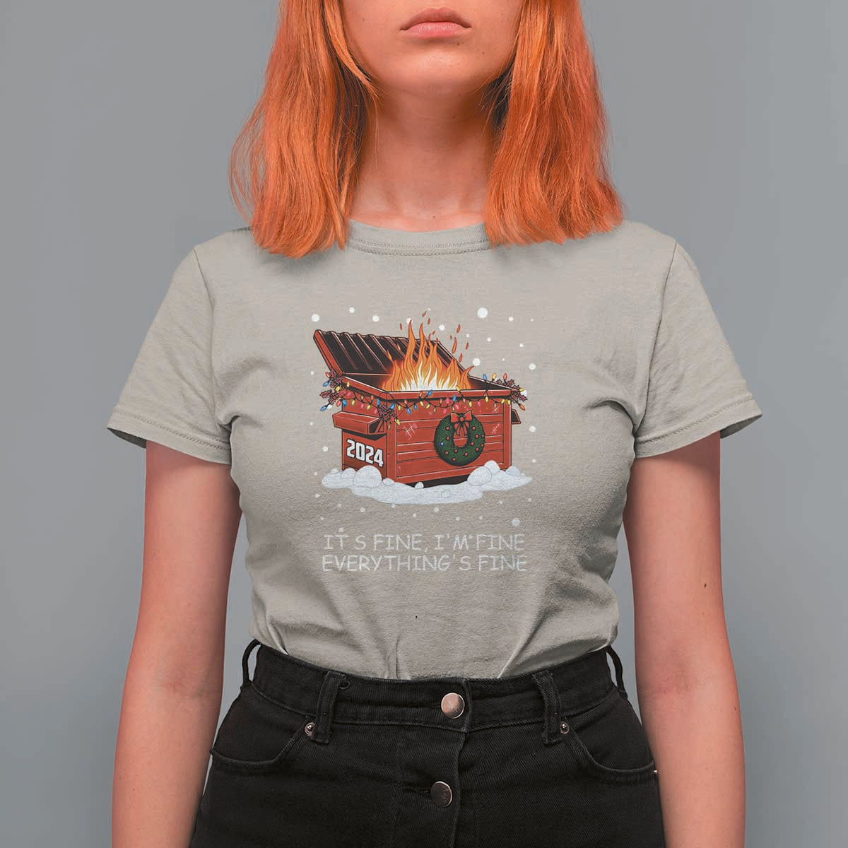 Dumpster Fire T Shirt For Women Everythings Fine Funny Christmas - Wonder Print Shop