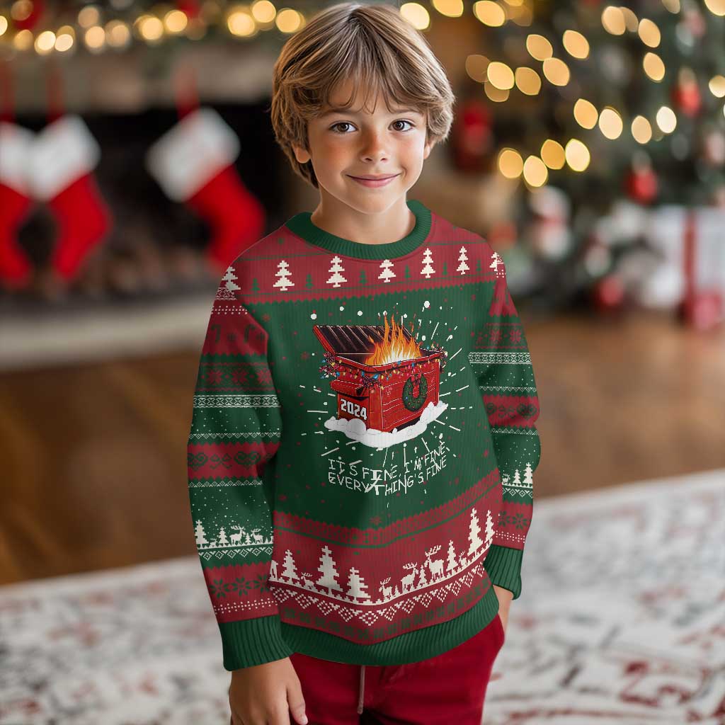 Dumpster Fire Ugly Christmas Sweater Everythings Fine Funny Christmas - Wonder Print Shop