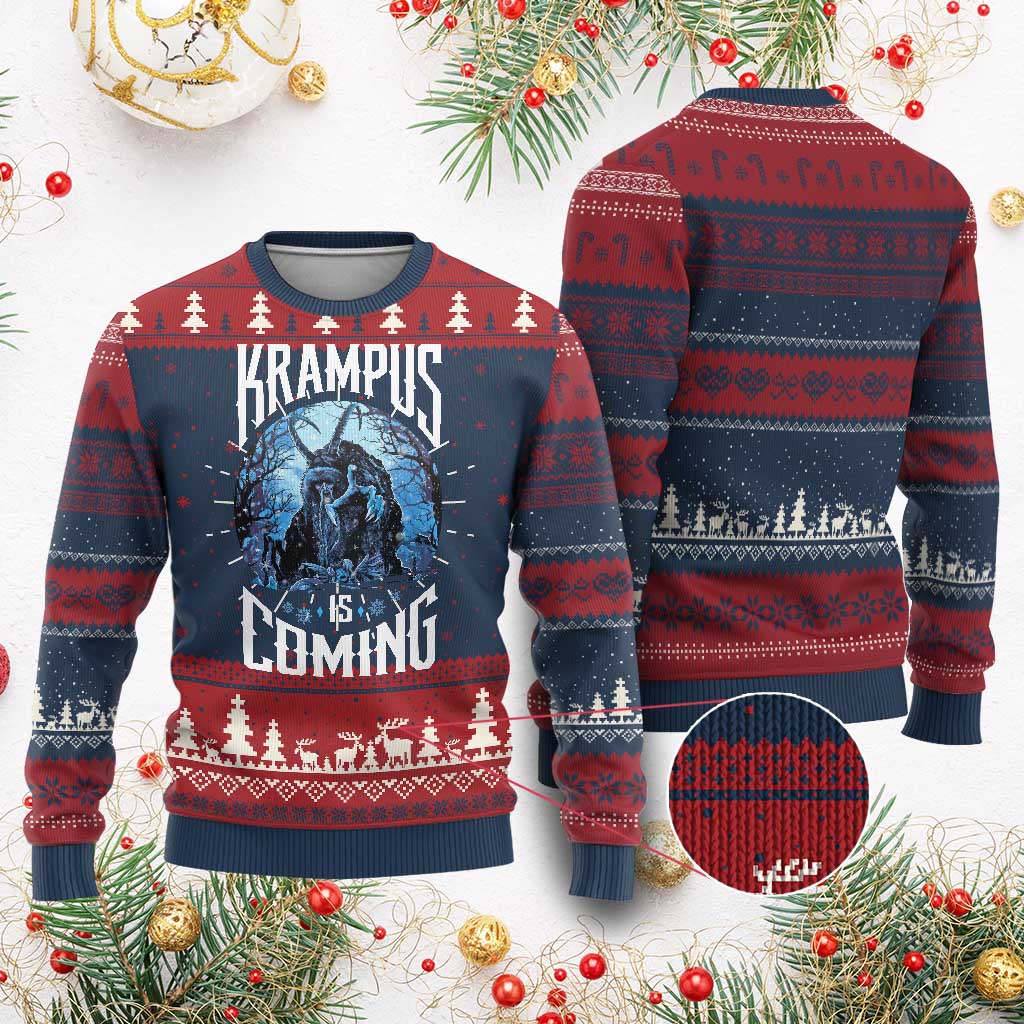 Xmas Krampus Ugly Christmas Sweater Krampusnacht Monster Krampus Is Coming - Wonder Print Shop