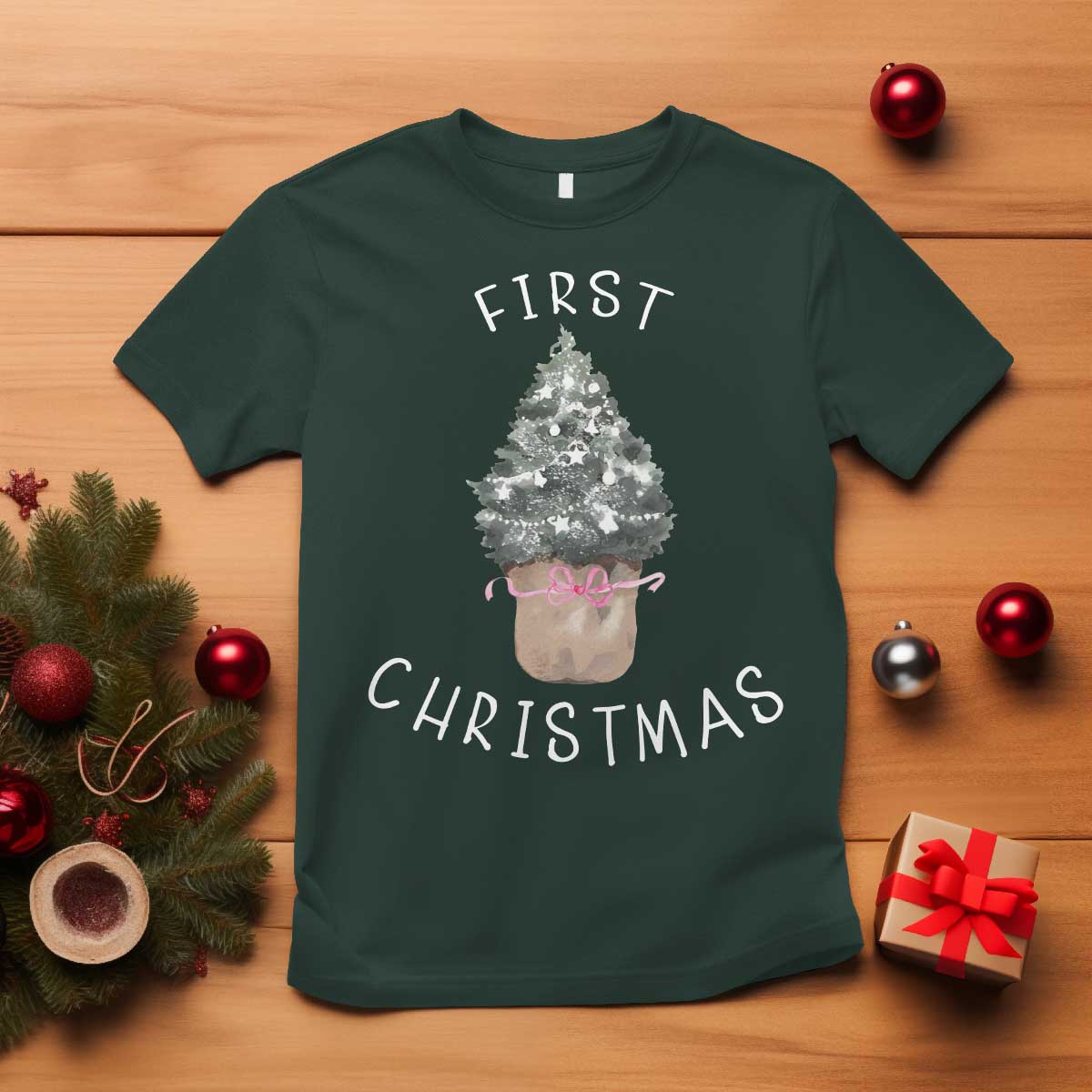 My First Christmas T Shirt Baby's First Holiday Xmas Tree Bow - Wonder Print Shop