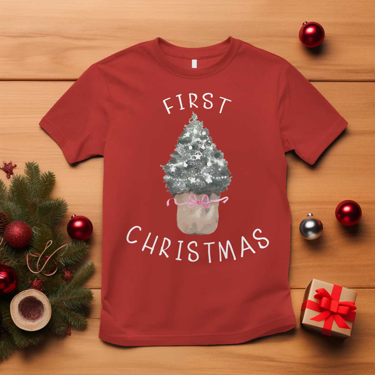 My First Christmas T Shirt Baby's First Holiday Xmas Tree Bow - Wonder Print Shop