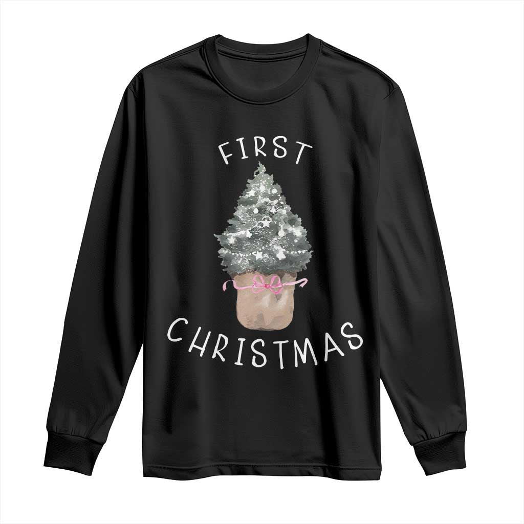My First Christmas Long Sleeve Shirt Baby's First Holiday Xmas Tree Bow - Wonder Print Shop