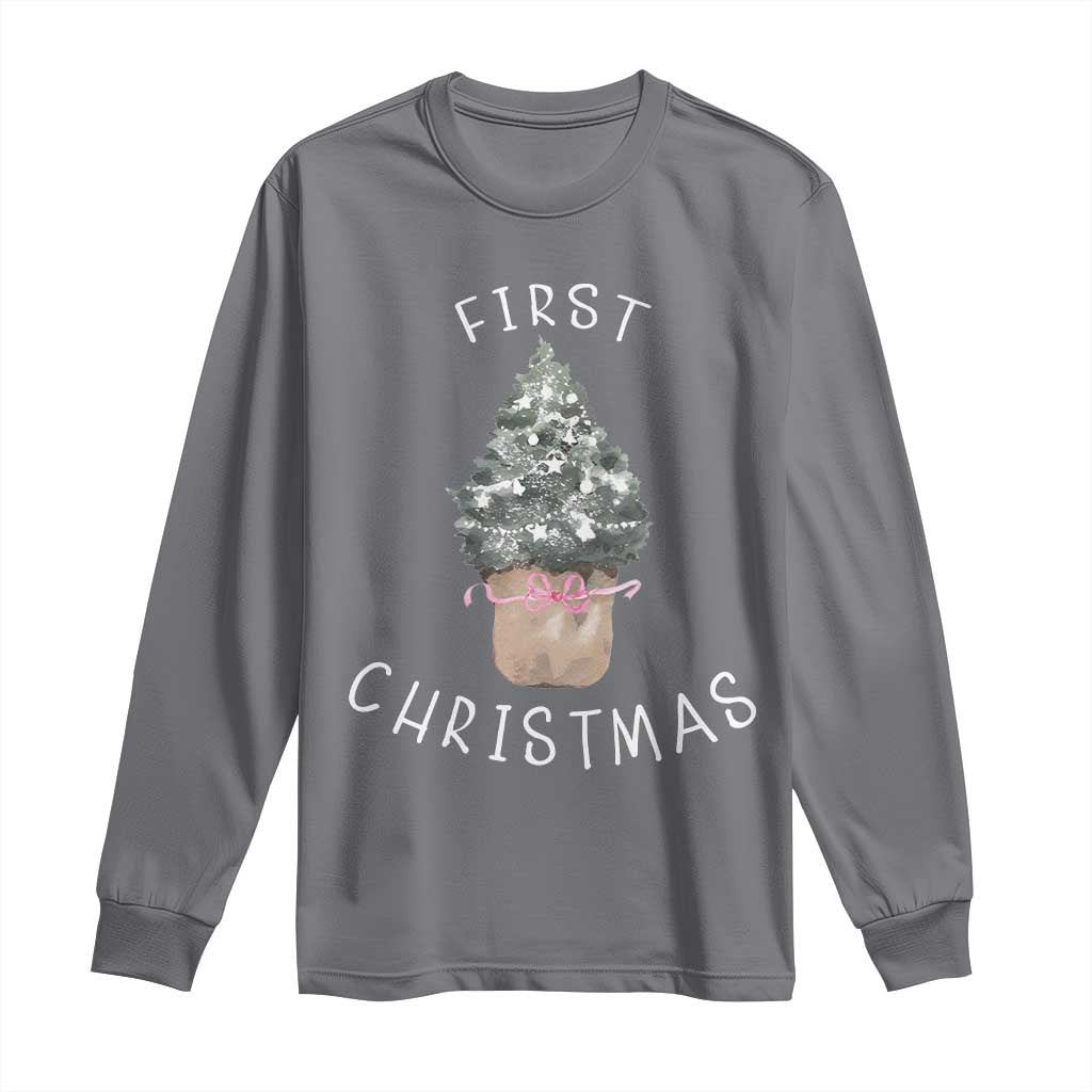 My First Christmas Long Sleeve Shirt Baby's First Holiday Xmas Tree Bow - Wonder Print Shop