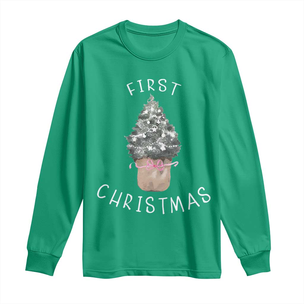 My First Christmas Long Sleeve Shirt Baby's First Holiday Xmas Tree Bow - Wonder Print Shop