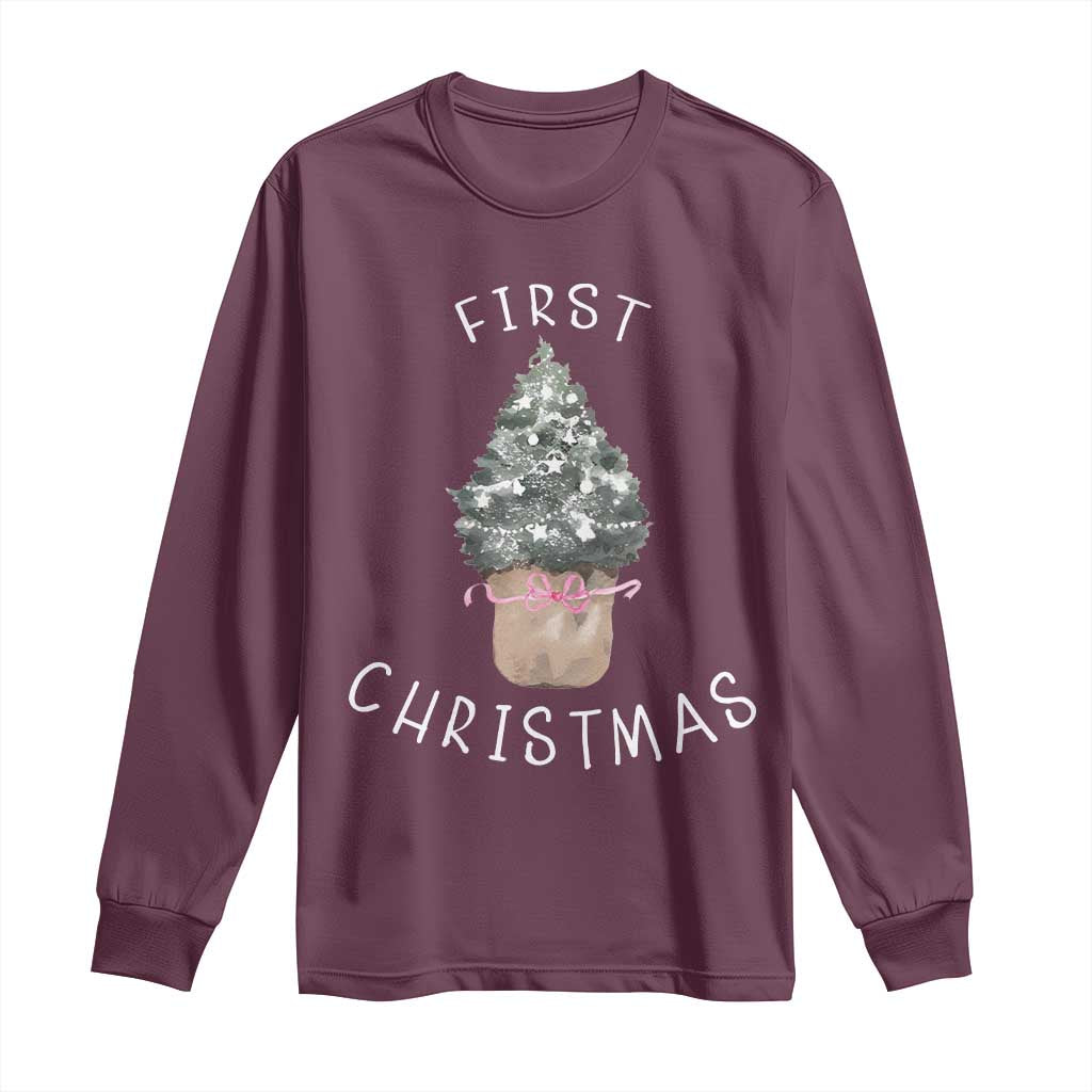 My First Christmas Long Sleeve Shirt Baby's First Holiday Xmas Tree Bow - Wonder Print Shop