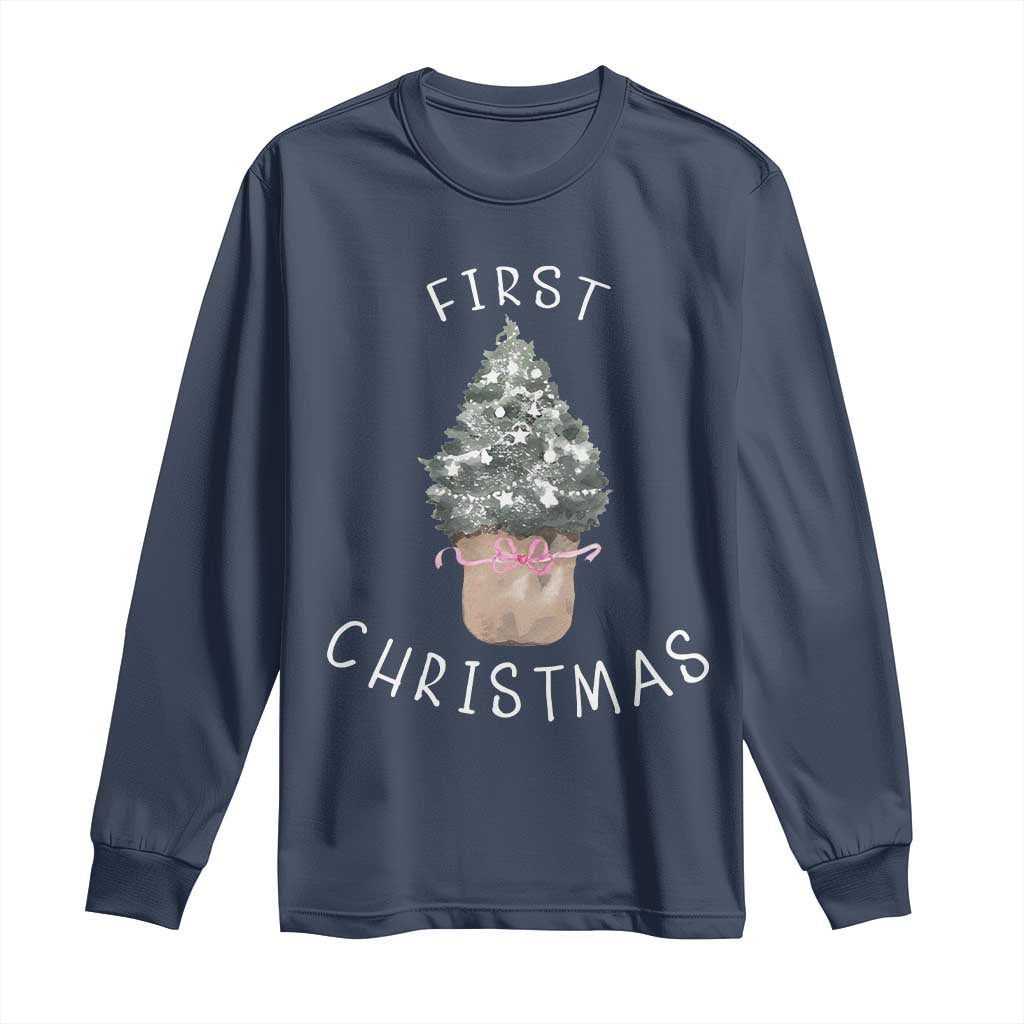 My First Christmas Long Sleeve Shirt Baby's First Holiday Xmas Tree Bow - Wonder Print Shop