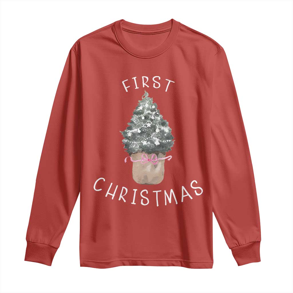 My First Christmas Long Sleeve Shirt Baby's First Holiday Xmas Tree Bow - Wonder Print Shop