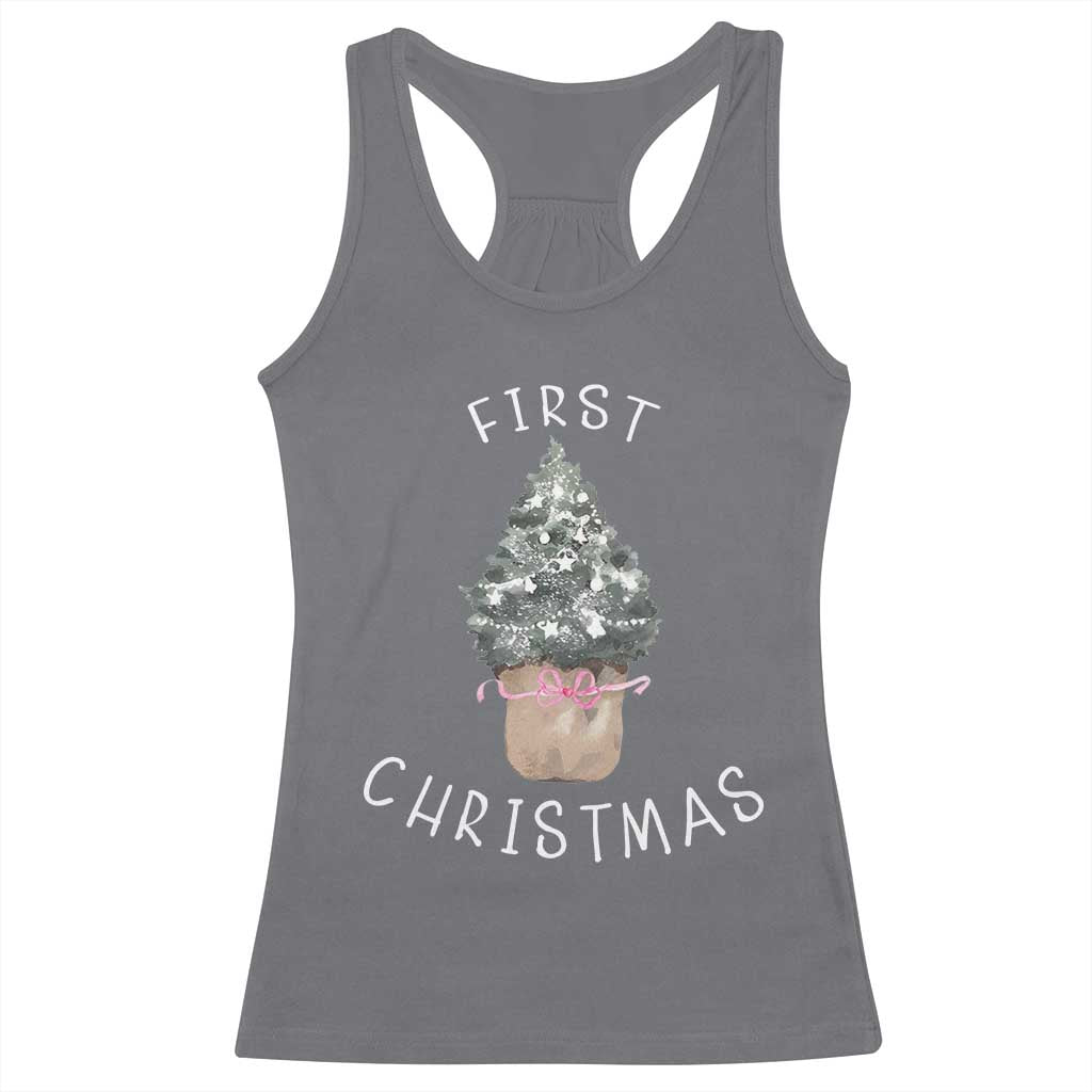 My First Christmas Racerback Tank Top Baby's First Holiday Xmas Tree Bow - Wonder Print Shop