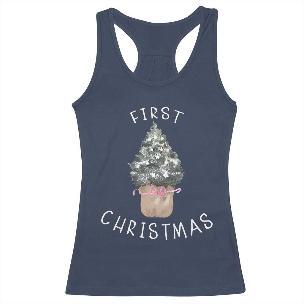 My First Christmas Racerback Tank Top Baby's First Holiday Xmas Tree Bow - Wonder Print Shop