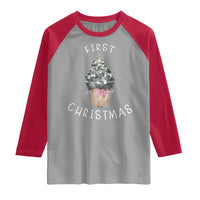 My First Christmas Raglan Shirt Baby's First Holiday Xmas Tree Bow - Wonder Print Shop