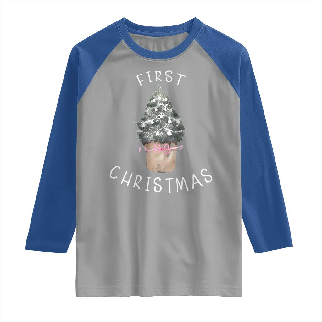 My First Christmas Raglan Shirt Baby's First Holiday Xmas Tree Bow - Wonder Print Shop