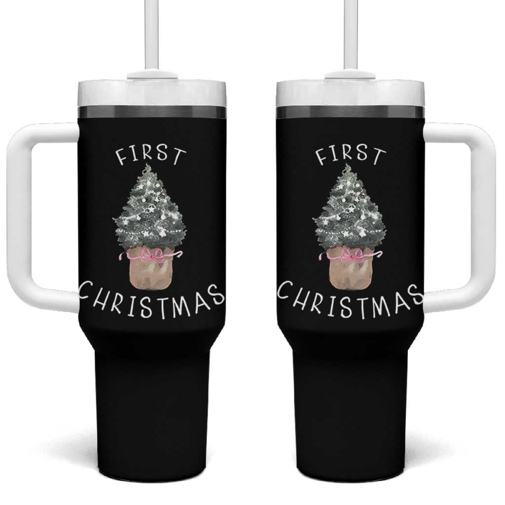 My First Christmas Tumbler With Handle Baby's First Holiday Xmas Tree Bow - Wonder Print Shop