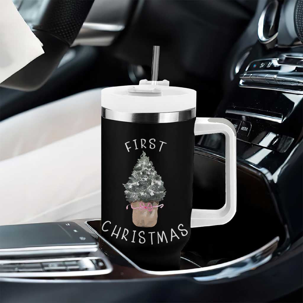 My First Christmas Tumbler With Handle Baby's First Holiday Xmas Tree Bow - Wonder Print Shop
