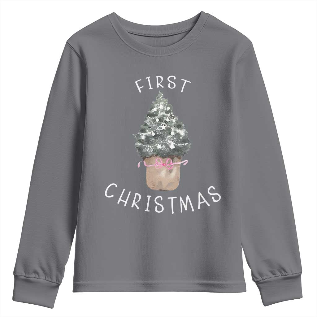 My First Christmas Youth Sweatshirt Baby's First Holiday Xmas Tree Bow - Wonder Print Shop
