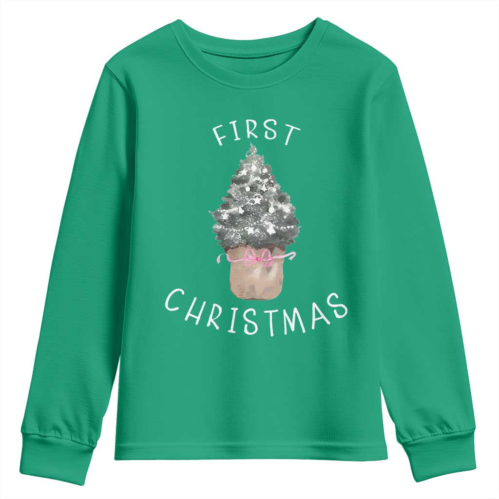 My First Christmas Youth Sweatshirt Baby's First Holiday Xmas Tree Bow - Wonder Print Shop