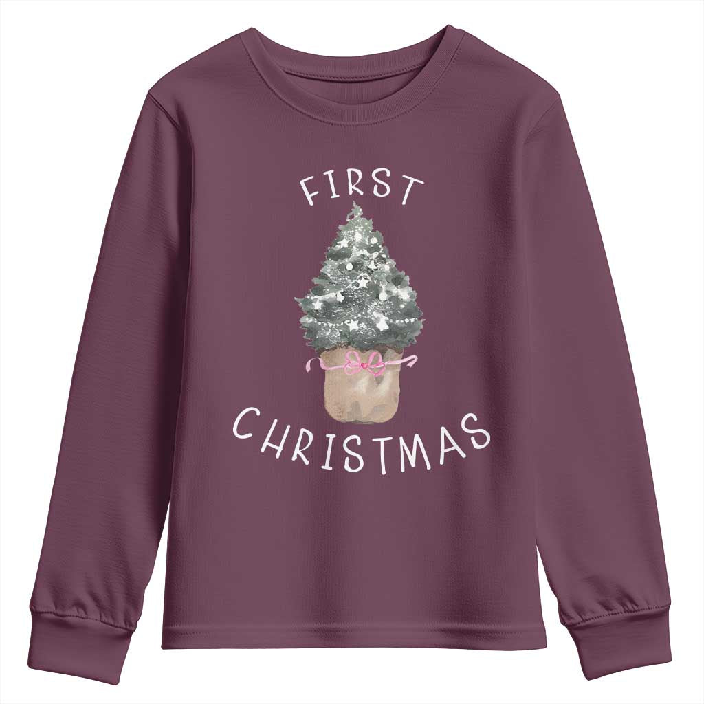 My First Christmas Youth Sweatshirt Baby's First Holiday Xmas Tree Bow - Wonder Print Shop