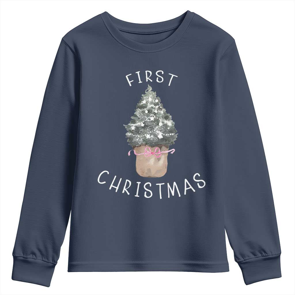 My First Christmas Youth Sweatshirt Baby's First Holiday Xmas Tree Bow - Wonder Print Shop