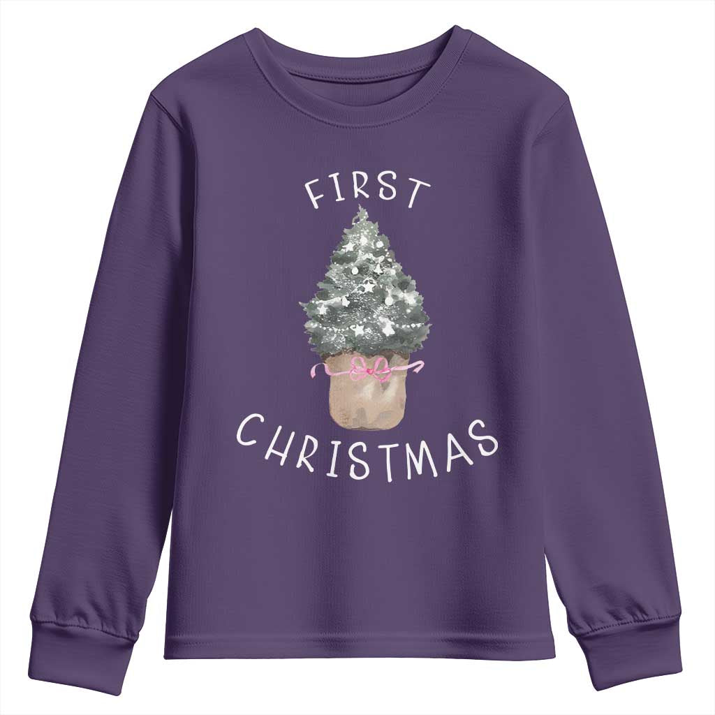 My First Christmas Youth Sweatshirt Baby's First Holiday Xmas Tree Bow - Wonder Print Shop