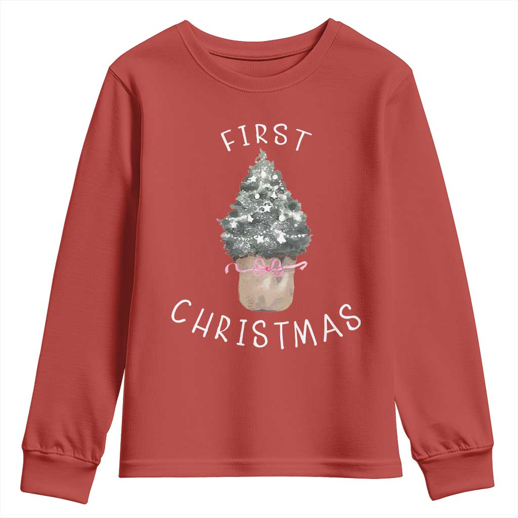 My First Christmas Youth Sweatshirt Baby's First Holiday Xmas Tree Bow - Wonder Print Shop