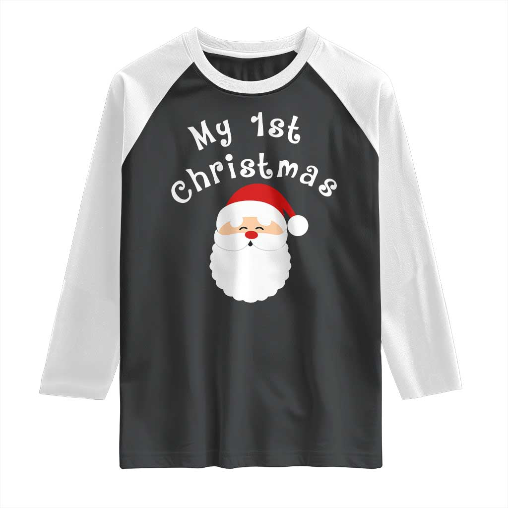 My First Christmas Raglan Shirt Baby's First Holiday Xmas Santa - Wonder Print Shop