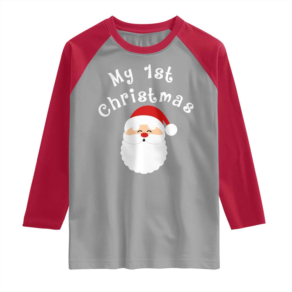 My First Christmas Raglan Shirt Baby's First Holiday Xmas Santa - Wonder Print Shop