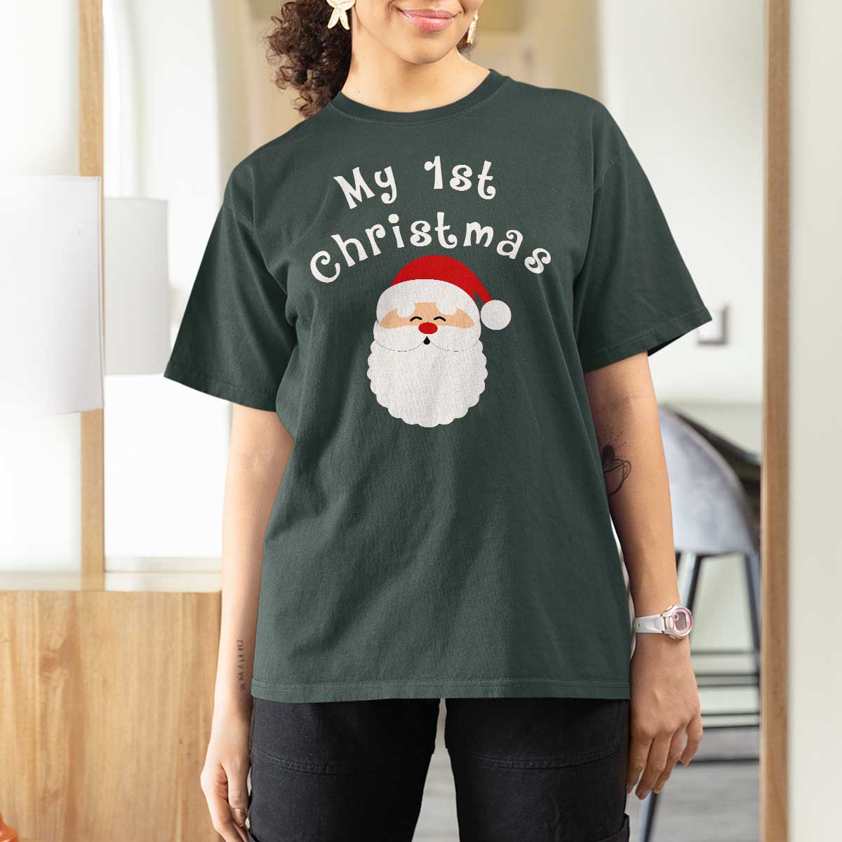 My First Christmas T Shirt For Women Baby's First Holiday Xmas Santa - Wonder Print Shop